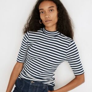Madewell Drapery- Rib Mockneck Stripe Top